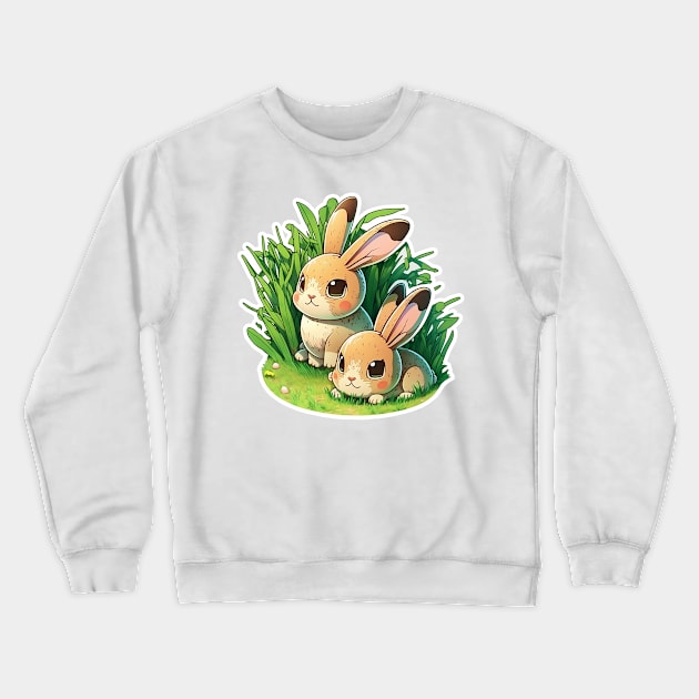 bunnies on grass - cartoon drawing Crewneck Sweatshirt by MK3